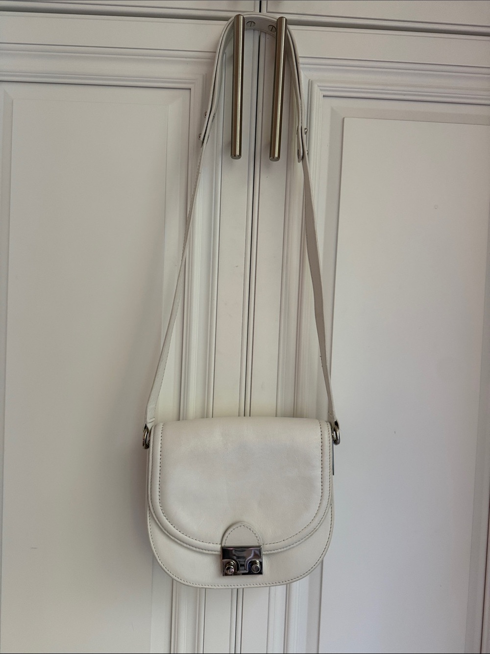Loeffler Randall White Leather Crossbody Saddle Bag with Silver-Tone Hardware - Picture 2 of 13